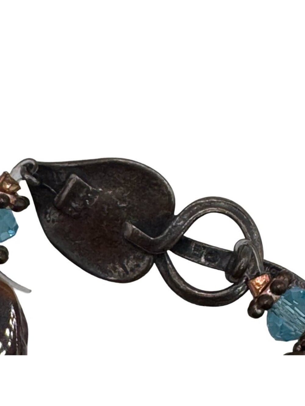 Vtg Petrified Wood Slab Panel Blue Crystal Bracelet Sterling Silver Leaf Clasp - Picture 10 of 11